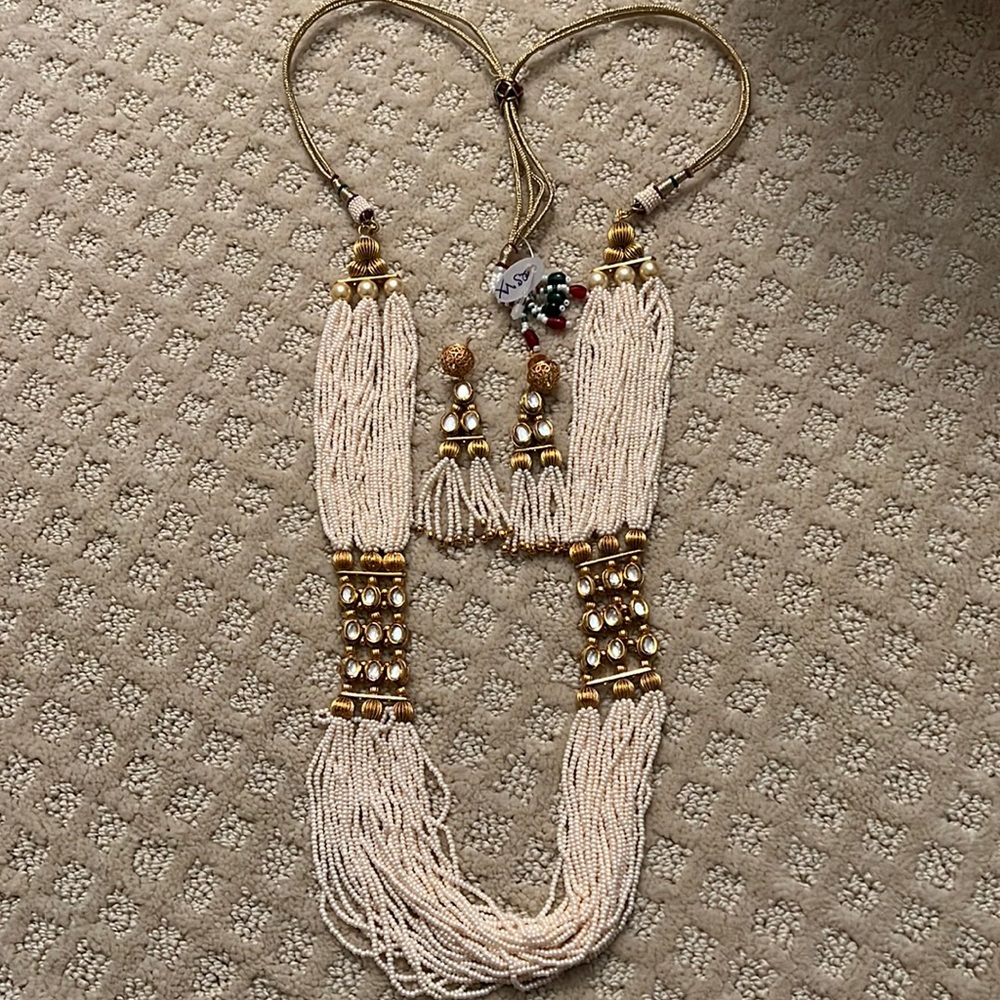 Indian designer small pearl and gold jewelry set